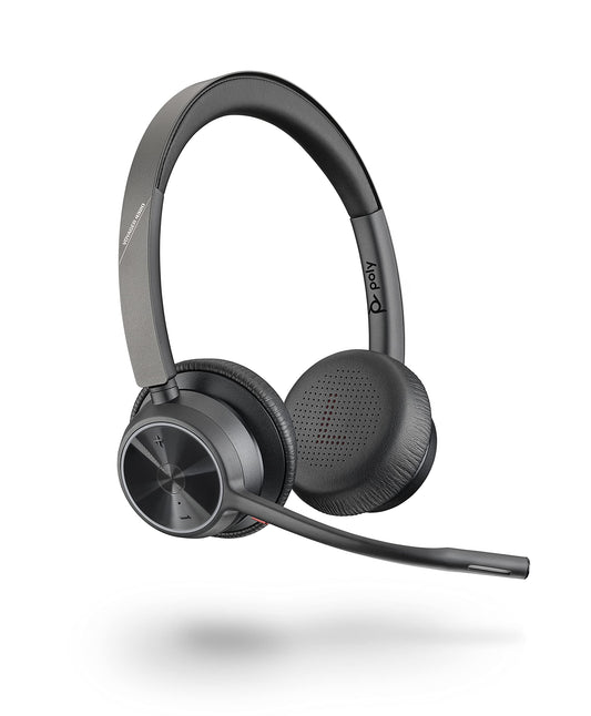 POLY Plantronics Schnurloses Voyager 4320 UC-Headset – Stereo-Kopfhörer mit Noise Cancelling-Mikrofonarm – Verbindung mit PC/Mac/Mobiltelefon über Bluetooth – Kompatibel mit Teams, Zoom und mehr