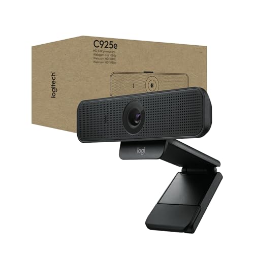 Logitech C925-E Business Webcam, HD 1080p/30fps Videoanrufe, Lichtkorrektur, Autofokus, klares Audio, Privatsphäre, funktioniert mit Skype Business, WebEx, Lync, Cisco, PC/Mac/Laptop/Macbook - Schwarz